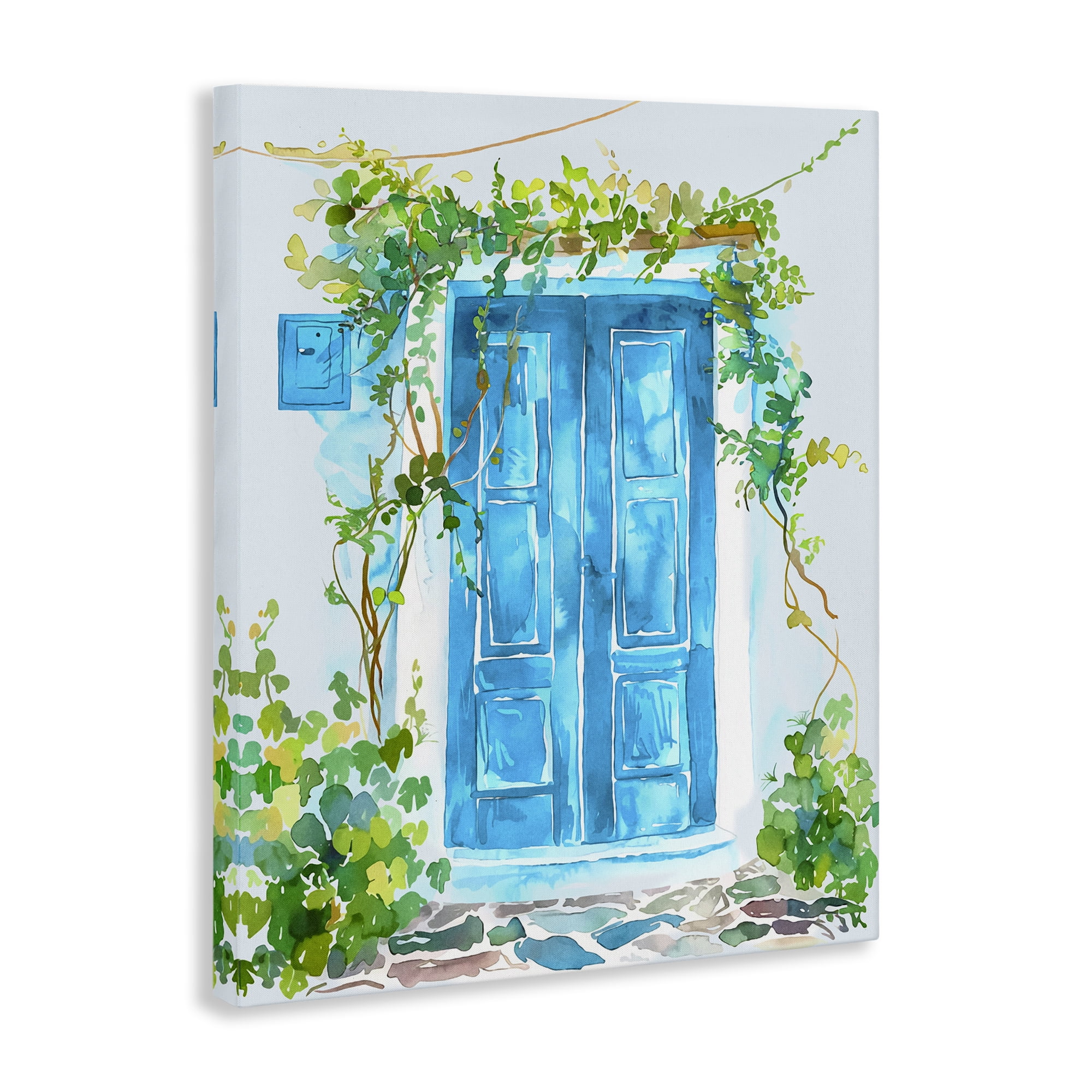Stupell Industries Blue Vine Covered Door Scenery Painting Gallery Wrapped Canvas Art Print Wall Art, 16 x 20