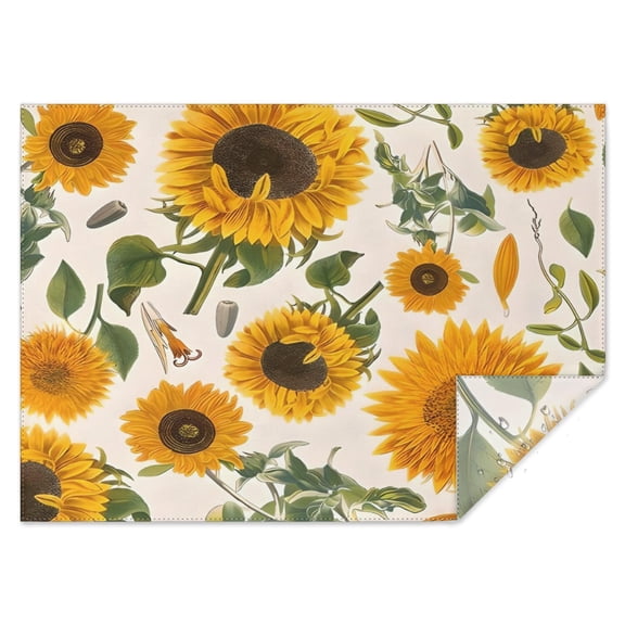 White Sunflower Seed Leaf Pattern Rectangle Tablecloth 60"x84",Waterproof Polyester Rectangle Table Cloth, Wipeable Spillproof Polyester Tablecloth for Dining, Camping, Indoor and Outdoor