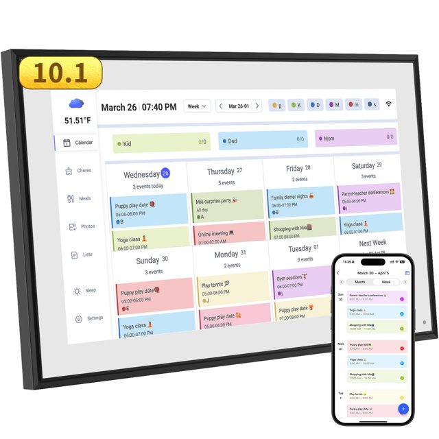 Calendario digital inteligente Herncptar de 10,1" con pantalla táctil y WiFi