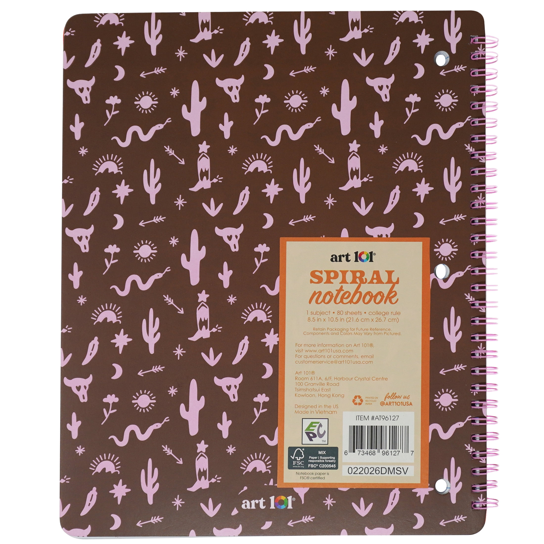 Art 101 Wild West Cowboy Raccoon College Rule Spiral Notebook 8.5 x 10.5 Inches