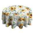 thumbnail image 4 of White Sunflower Green Leaf Pattern Round Tablecloth 60"x60",Wrinkle Wipeable Table Cloth for Kitchen Dining Room Picnic Patio Party, 4 of 6
