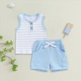 thumbnail image 2 of HCNTES Baby Boy Tank Outfit Toddler Baby Boy Clothing Set 6 12 18 24 Month 2T 3T Summer Stripe Printed Sleeveless Vests Tops Elastic Waist Shorts Set, 2 of 6