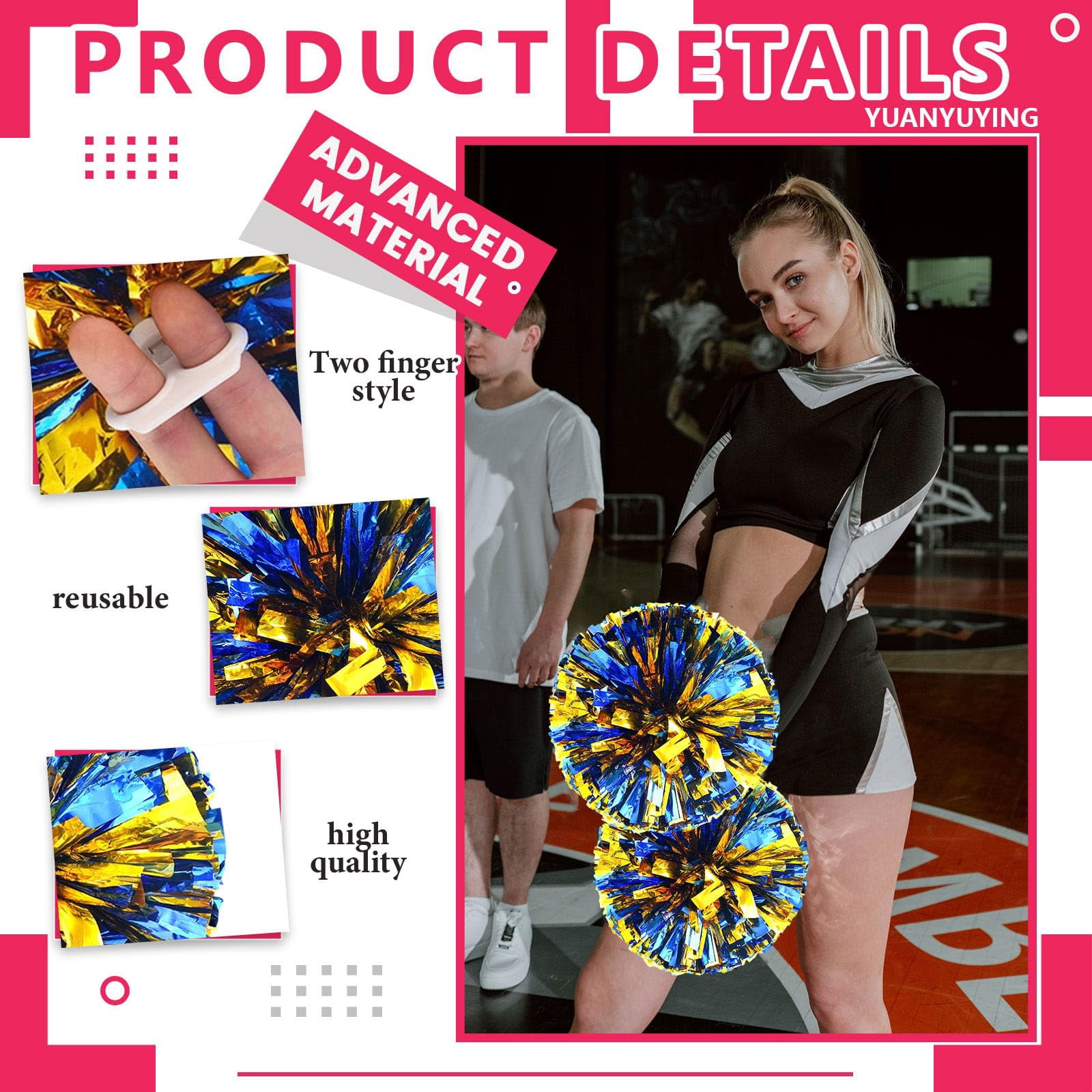 12 Pcs Cheerleading Pom Poms, Cheerleader Pompoms with Finger Holes,Fit for Team Spirit Sports Dance Cheering