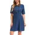 thumbnail image 2 of INSPIRE CHIC Women's Jean Dresses Vintage Collared Button Short Sleeve Fit and Flare Demin Dress S Blue, 2 of 6