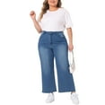 thumbnail image 2 of CURVY GLAM Women's Plus Size Jeans Stretchy Washed Button Wide Leg Jeans Palazzo Pants 2X Blue, 2 of 5