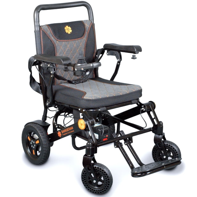 Bangeran Pegasus Small Electric Pediatric Wheelchair, Solid Flat-Free Wheels, Bult-in LED Headlights with Turn Signals, Lightweight 20kg - Black
