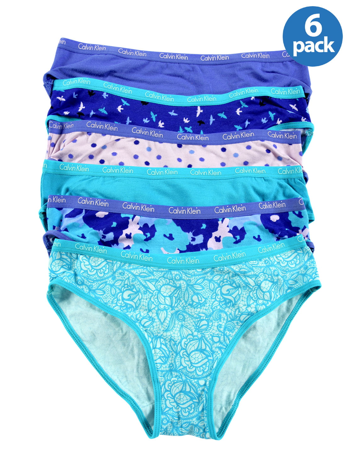 CALVIN KLEIN Girls Comfort Stretch Bikinis Underwear Blue Assortment 6 ...