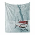 thumbnail image 1 of Forest Soft Flannel Fleece Throw Blanket, Row Iced Red Benches in a Park's Pathway Misty Crystalline in the Weather Forest Photo, Cozy Plush for Indoor and Outdoor Use, 50" x 60", White, by Ambesonne, 1 of 6