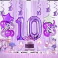 thumbnail image 2 of Purple 10th Birthday Decorations for Girls, Double Digits Birthday Supplies - Happy Birthday Banner Number 10 Foil Balloons Cake Topper Hanging Swirls for 10th Birthday Party, 2 of 6