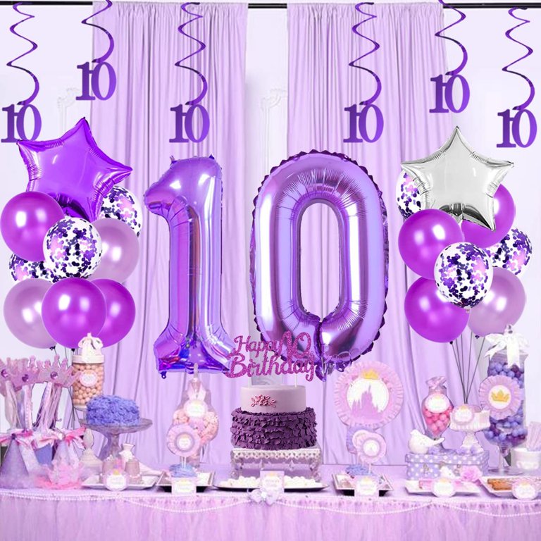 Decorazione Per Torta Happy 10th Birthday Con Strass Viola – Scritta In Metallo Scintillante Per Festa Di Compleanno Bambina - 2