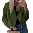 thumbnail image 4 of Double Breasted Women Solid Color Lapel Trench Coat Cropped Jacket, 4 of 6