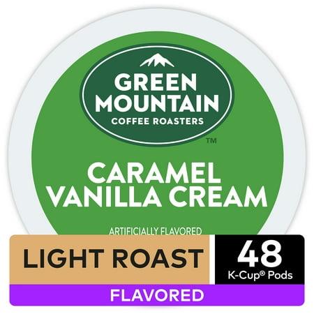 Green Mountain Coffee Caramel Vanilla Cream Flavored K-Cup Pods, Light Roast, 48 Count for Keurig