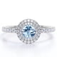 thumbnail image 1 of JeenMata Anillo de Compromiso con Diseño de Halo Doble de Aguamarina y Moissanita de Talla Brillante Redonda de 1 Quilate con Detalles Pavé en Baño de Oro Blanco de 18 K sobre Plata, 1 of 6