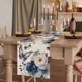 thumbnail image 2 of Vintage Blue Floral Table Runner, Butterflies Watercolor Flower Linen Washable Cotton Linen Table Runners 72 Inches Long, Dresser Scarf Runner for Dining/Coffee/Kitchen/TV Stands/Cabinets 13''x72'', 2 of 9