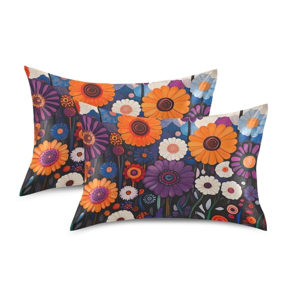 Yayeee Pillowcase Standard Size Set of 2 Satin Wrinkle Resistant Pillow Case, Purple Flowers