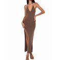 thumbnail image 3 of Women Knit Bodycon Maxi Cover-Up Dress Sleeveless Cover Up Summer Khaki M, 3 of 8