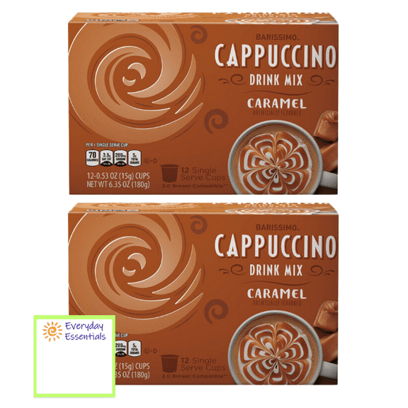 Barissimo Caramel Cappuccino Coffee Cocoa Pods 12 count (pack of 2) Bundeled with Everyday Essentials Note Pad