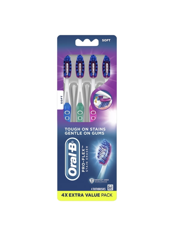 Oral-B Pro-Flex Stain Eraser Manual Toothbrush, Soft, 4 Ct