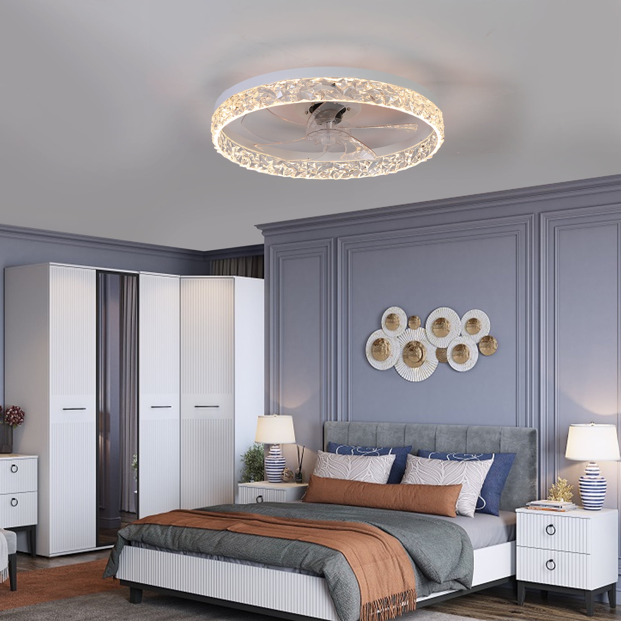 Ceiling Fan Light with Remote Control, Dimmable LED Chandelier, 6-Speed Adjustable, Quiet Motor, Flush Mount Design for Living Room, Bedroom, Dining Room