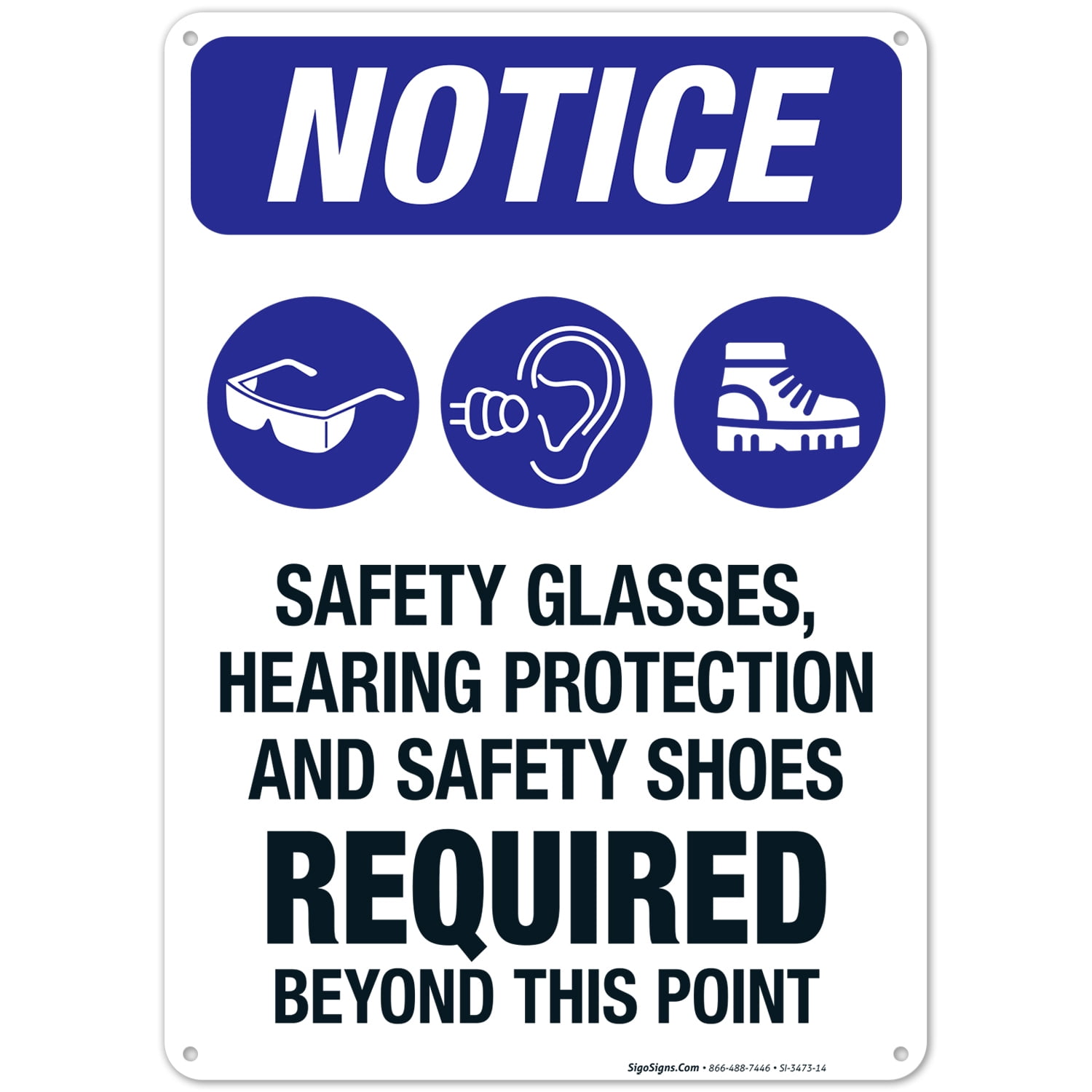 Safety Glasses Hearing Protection And Safety Shoes Required Sign, OSHA