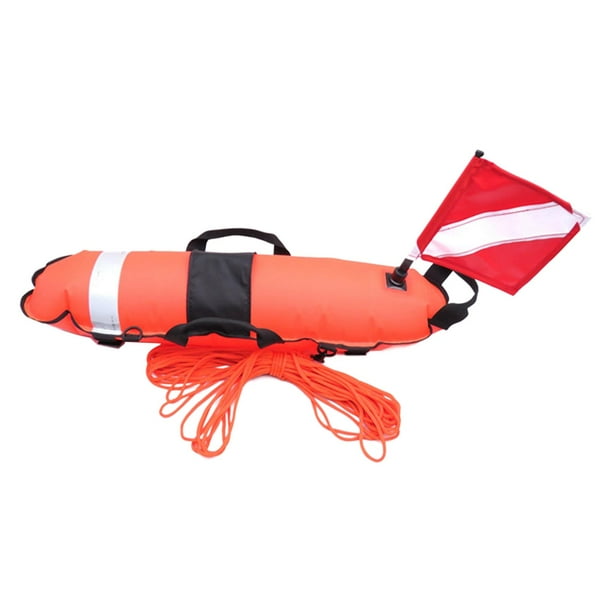 Marcador de boya de buceo de alta visibilidad con cuerdas de 25 m, inflable, reflectante para entrenamiento. Rojo