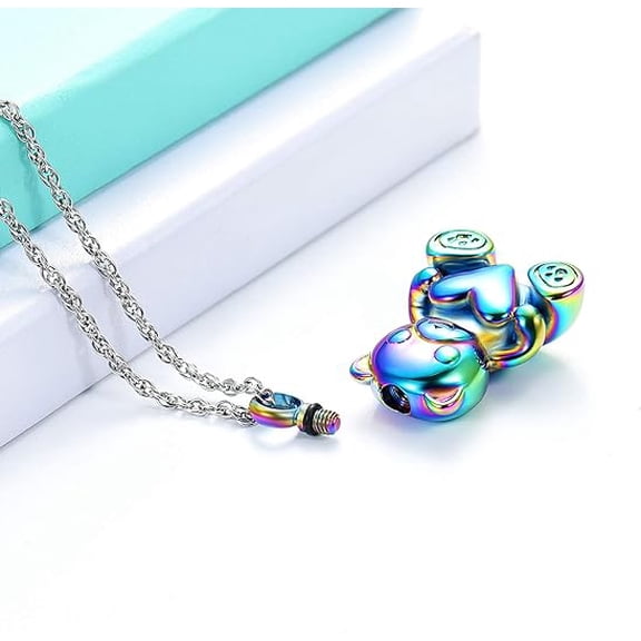 Teddy Bear Cremation Urn Nekclaces Ashes Jewelry for Men Women Heart Memorial Urn Keepsake Human Pets Ashes Urn Pendant Gift for Women Men