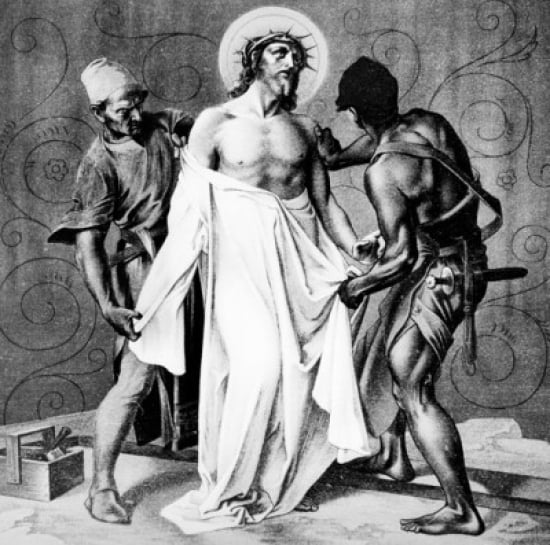 Jesus is Stripped of His Garments (10th station of the Cross) by Martin Ritter von Feuerstein oil painting circa 1898 1856 - 1931 Germany Munich Saint Anna Church Canvas Art - Martin Ritter von Feuers