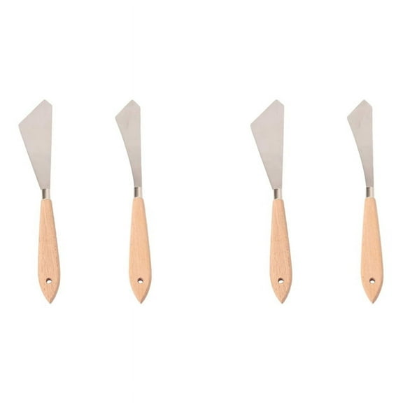 4 Pcs Painting Knife Spatula Palette Knife Wood Handle and Painting Accessories for Art and Paint