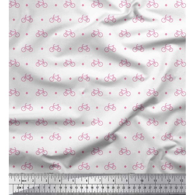 Soimoi Georgette Viscose Fabric Diamond & Bicycle Shirting Print Fabric by The Yard 42 Inch Wide
