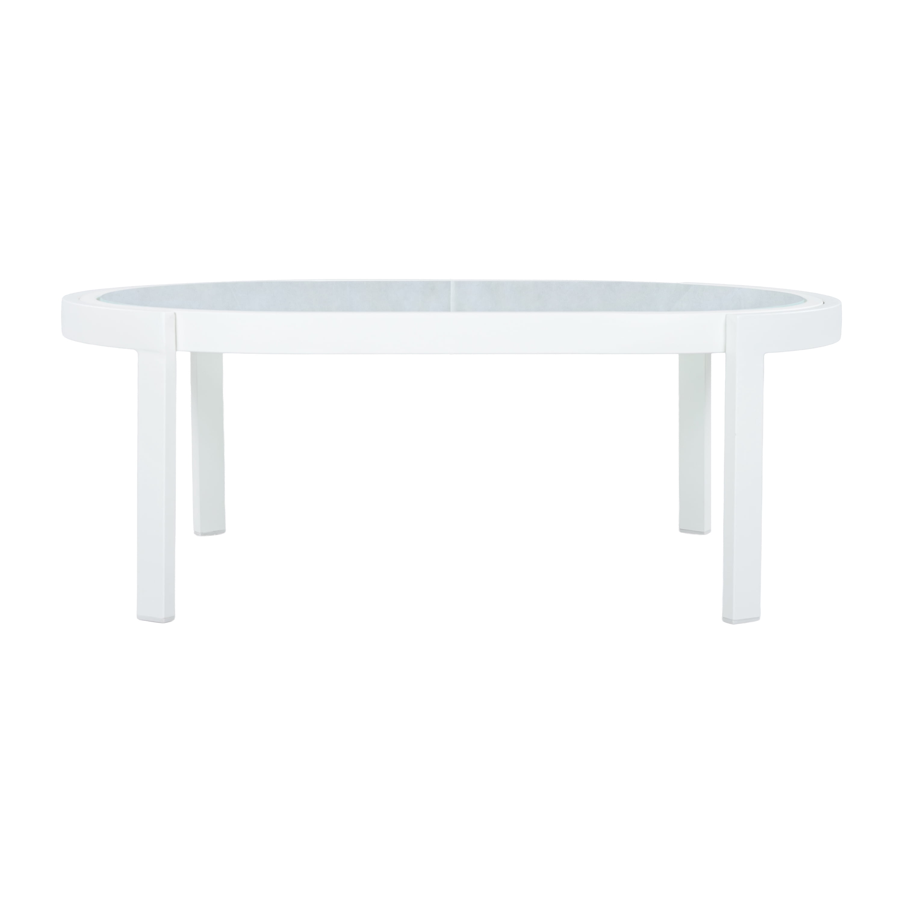 Oval Coffee Table, Outdoor Table with Tempered Glass Top White Aluminum Frame for Patio Deck, White