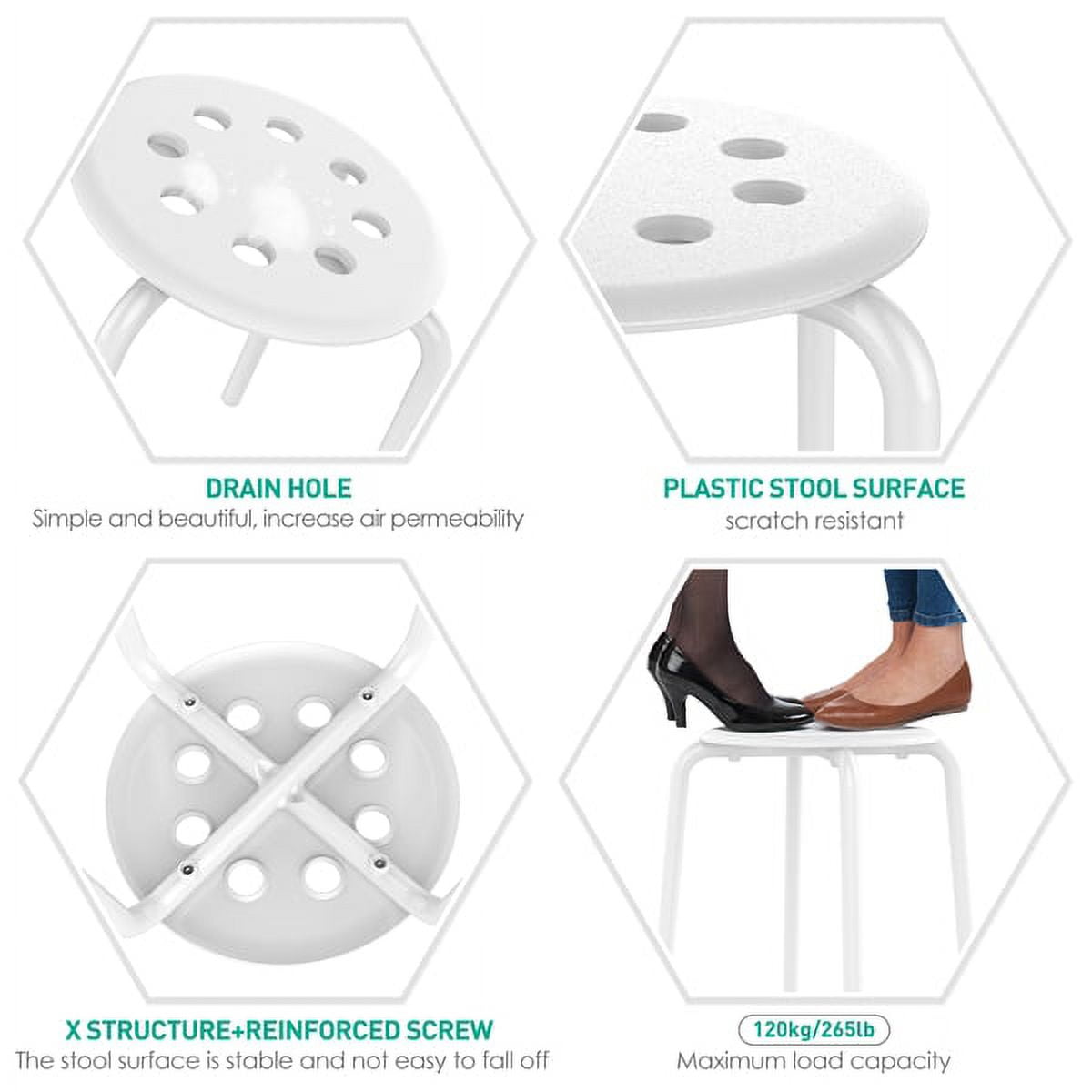 Alden Design Set of 5 Plastic Stack Stools Round Bar Stools, White