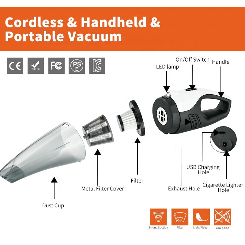 Upgraded 2025 Cordless Handheld Vacuum Cleaner, Rechargeable 6000mAh, 90-100W Powerful Suction 7500Pa, Car & Home Portable Mini Vac with HEPA Filter, Wet Dry Use Car Charger