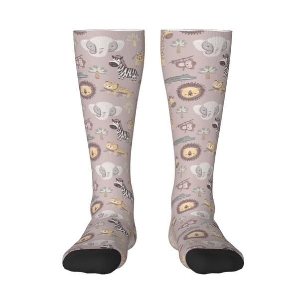 Fotbe Safari Animals Calcetas Divertidas Estampadas para Hombre y Mujer, Calcetas de Algodón hasta la Rodilla para Caminar, Correr, Enfermería y Embarazo