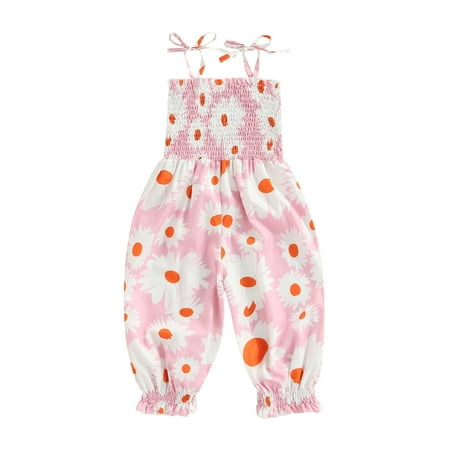 

QILINXUAN Baby Girls Summer Jumpsuits Sleeveless Tie-up Straps Flower/ Leaf Printed One-piece Romper