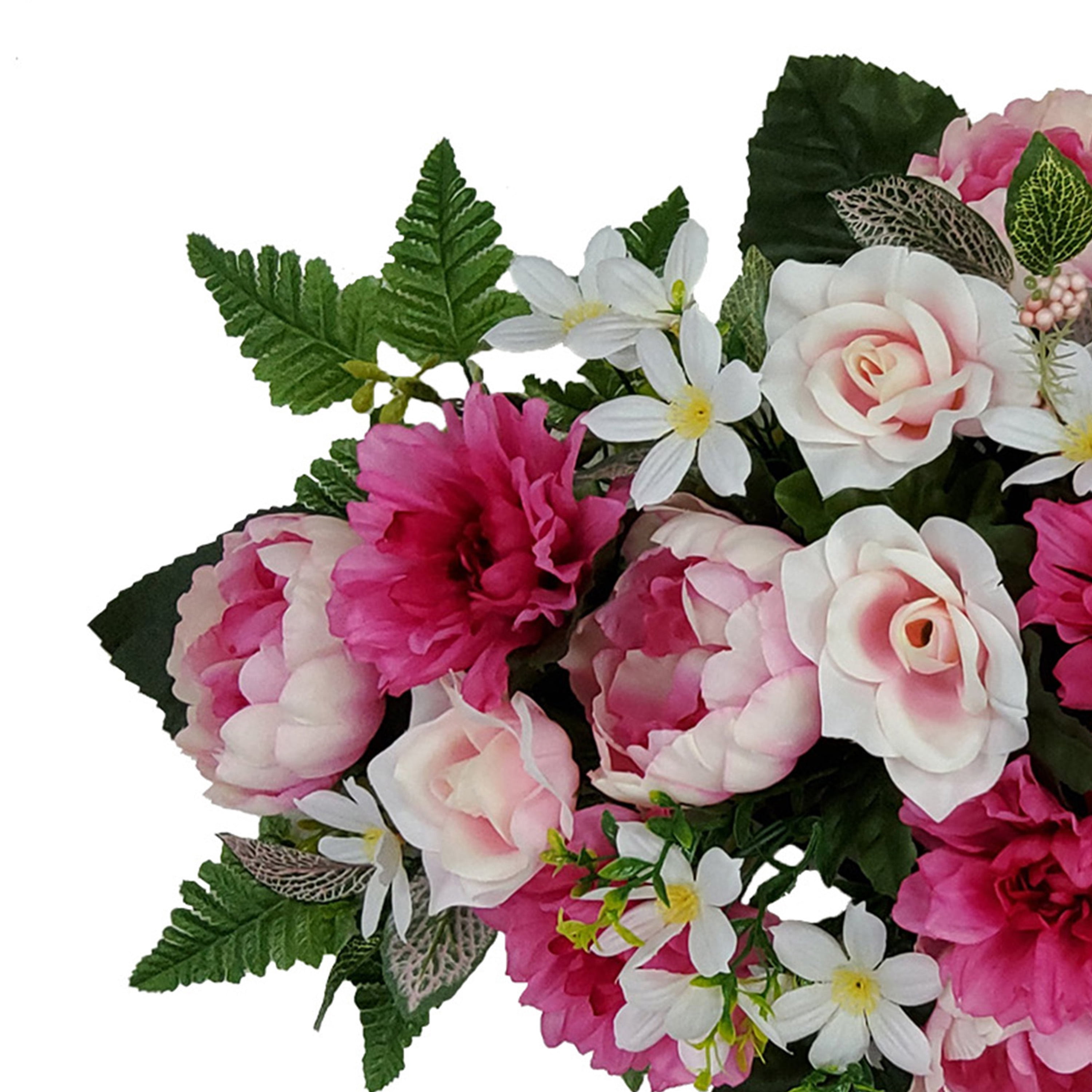 Mainstays 30in Outdoor Artificial Floral Headstone Saddle, Peony in Pink.