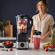 Behome Blender with Grinder, Stepless Speed & 4 Functions, 600W Blender for Smoothies with 50 Oz Glass Jar, Self-Cleaning Blenders for Kitchen, Black