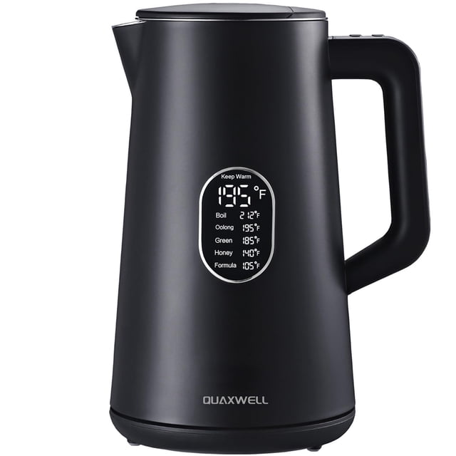 QUAXWELL 1.5L Electric Kettle Stainless Steel, Double Wall Cool Touch Teapot, Fast Boil,5 Temperature Control, LED Display, Auto Shut-Off, BPA-Free,K