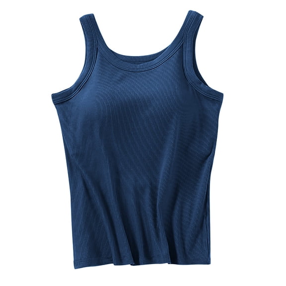 Built-In Bra Tank Top for Woman Solid Color Padded Vest, Adjustable Straps Sleeveless Long WaistcoaTank Tops