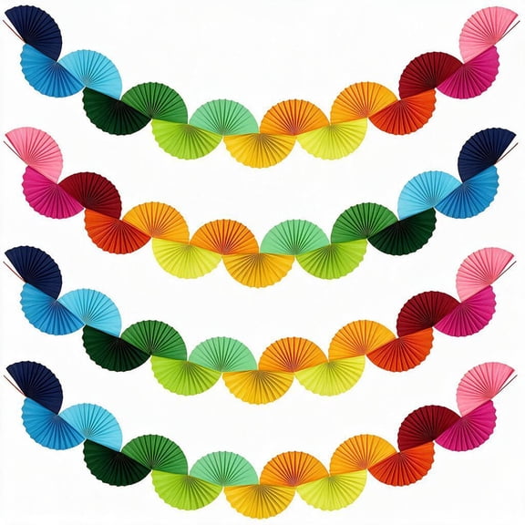 4 Pack Rainbow Paper Fan Garland, 63 Inch Colorful Folding Paper Fan Banner, Reusable Hanging Paper Decor for Party, Birthday, Festival Wall Background Decoration