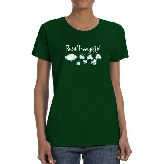 Buon Ferragosto Seafood Doodles T-Shirt Women -Image by Shutterstock, Female x-Large