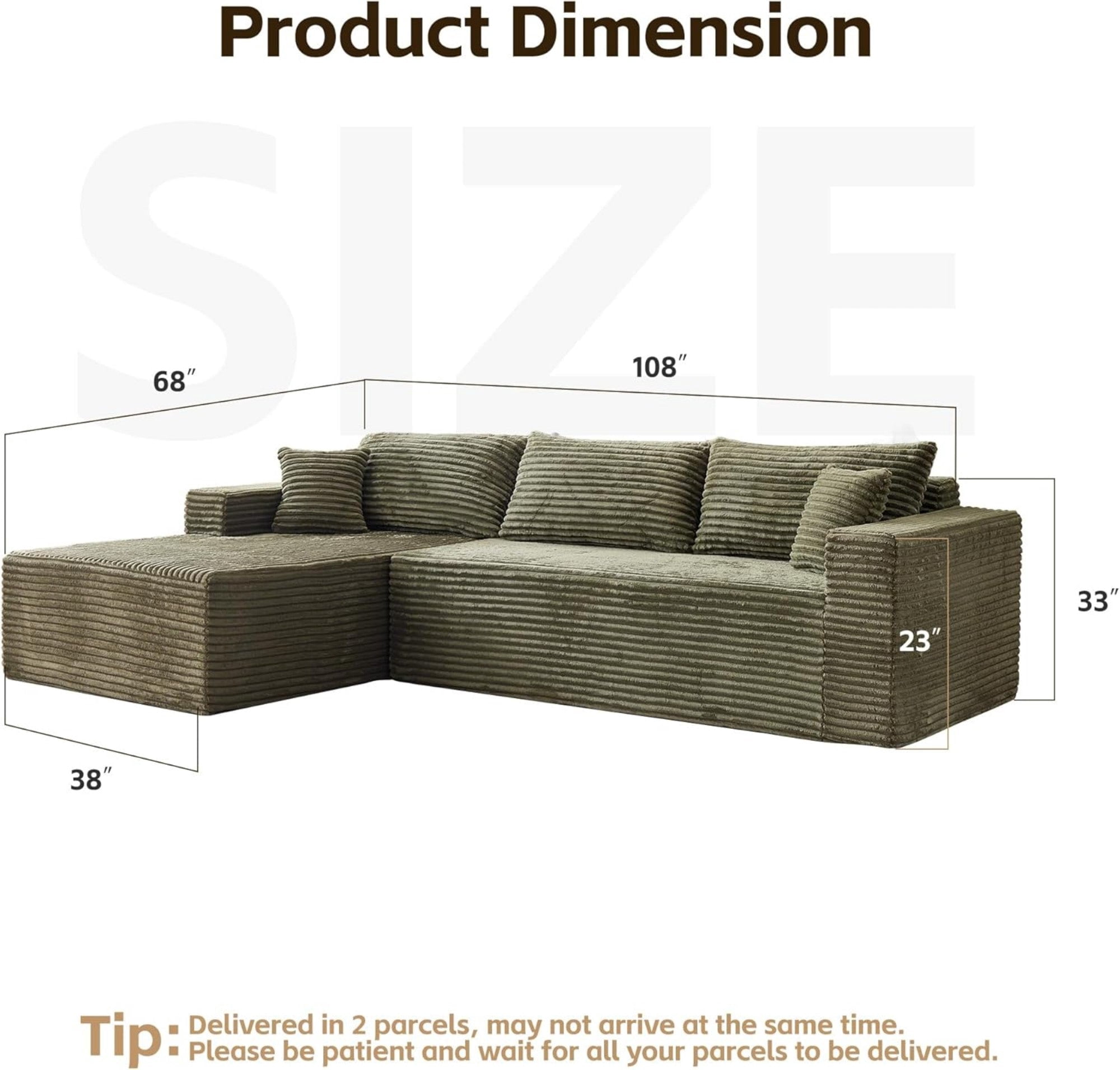 Sailvan 108"" L-Shape Sectional Sofa, Modular Boneless Cloud Couch with Oversized Chaise, Deep Seat Memory Foam, No Assembly Required