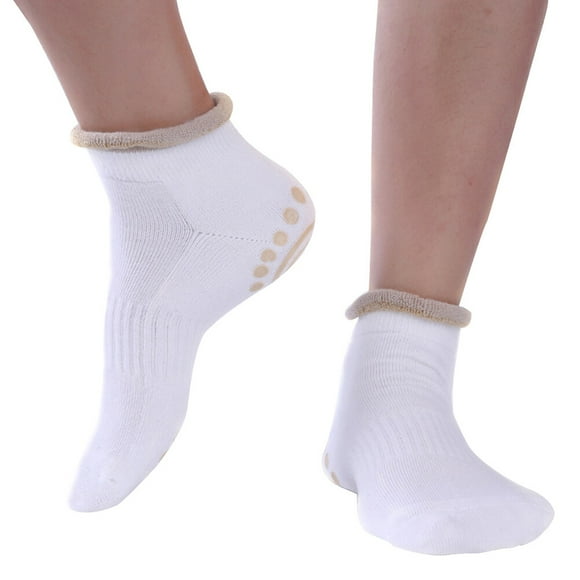 1 par de calcetines de yoga para mujer, antideslizantes, antideslizantes, con agarre de pila, calcetines tobilleros (color blanquecino)