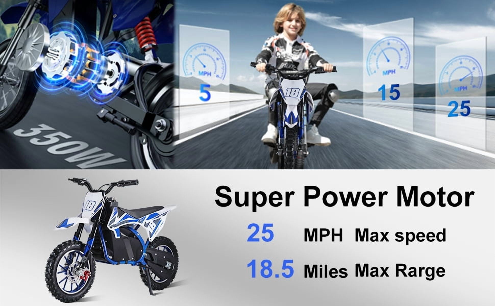 Mohsoe 350W 36V Mini Motocross Bike for Children, 10 Inch All-Terrain Tires, 3 Speed Gearbox, 25KM/H Max Speed, Overheat Protection Circuit, Fits 1.2-1.4m Height, 47 x 28 Inch