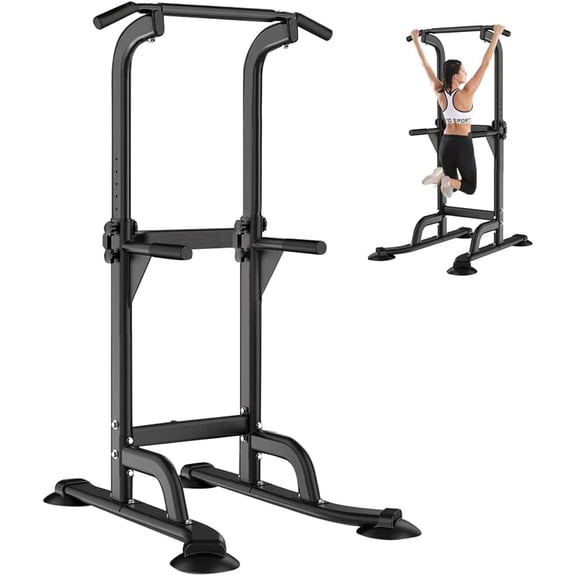 Pull Up Dip Station Power Tower - Adjustable Height Multi-Functional Home Strength Training Fitness Workout Equipment