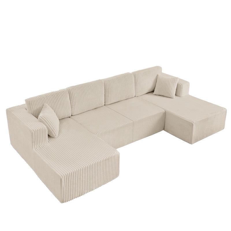 161" Oversized U Shaped Modular Sectional Sofa, Compressed Sofa in a Box, Modern Corduroy Deep Seat Couch, No Assembly Large Sectional Sofa for Living Room, Apartment, Bedroom, Beige