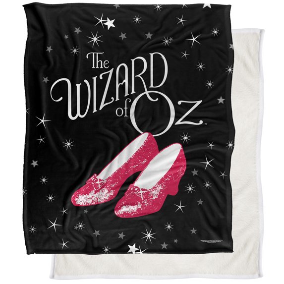 The Wizard of Oz Black and White and Ruby Slippers Silky Touch Sherpa Back Super Soft Throw Blanket, Black and White and Ruby Slippers