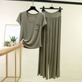 thumbnail image 2 of RQYYD Womens Soft Pajamas Set Short Sleeve Top with Wide Leg Pants Lightweight Breathable Loungewear Cozy Nightwear for Ladies, 2 of 5