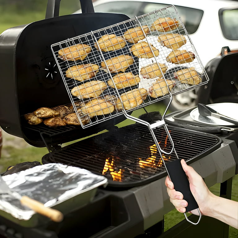 Fznkrag Portable Fish Grill Basket, BBQ Grilling Basket For Outdoor Grill, Rustproof Iron Grill Accessories, Heavy Duty Shrimp Grill Baskets, BBQ Tool For Steak