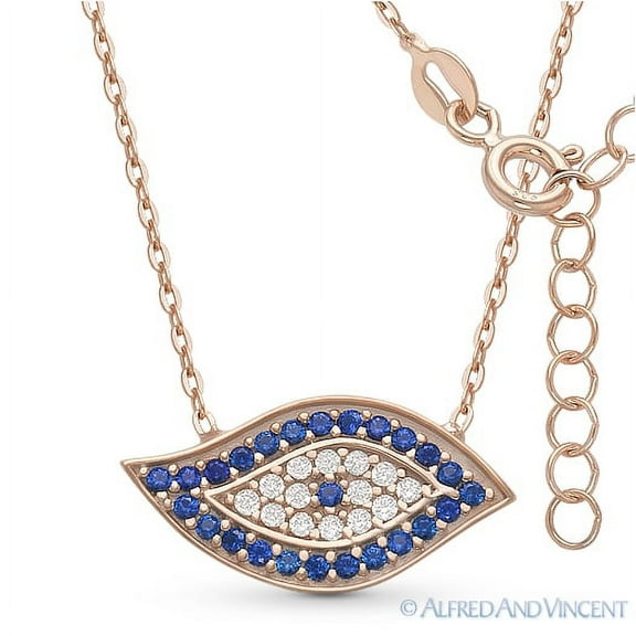 Evil Eye CZ Crystal Charm Pendant & Chain Necklace in .925 Sterling Silver