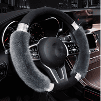 Rhinestone Fluffy Steering Wheel Cover Comfortable Non-Slip Luxury Faux Wool, Universal Fit for 14.5-15 Inches Steering Wheels